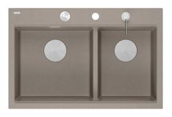 Quadri Hard Rock Doble Taupe Granito Montaje Superficial Lavabo 76x50 cm con tapón de acero inoxidable y accesorios 1208971402