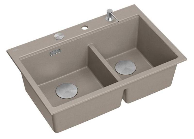 Quadri Hard Rock Doble Taupe Granito Montaje Superficial Lavabo 76x50 cm con tapón de acero inoxidable y accesorios 1208971402