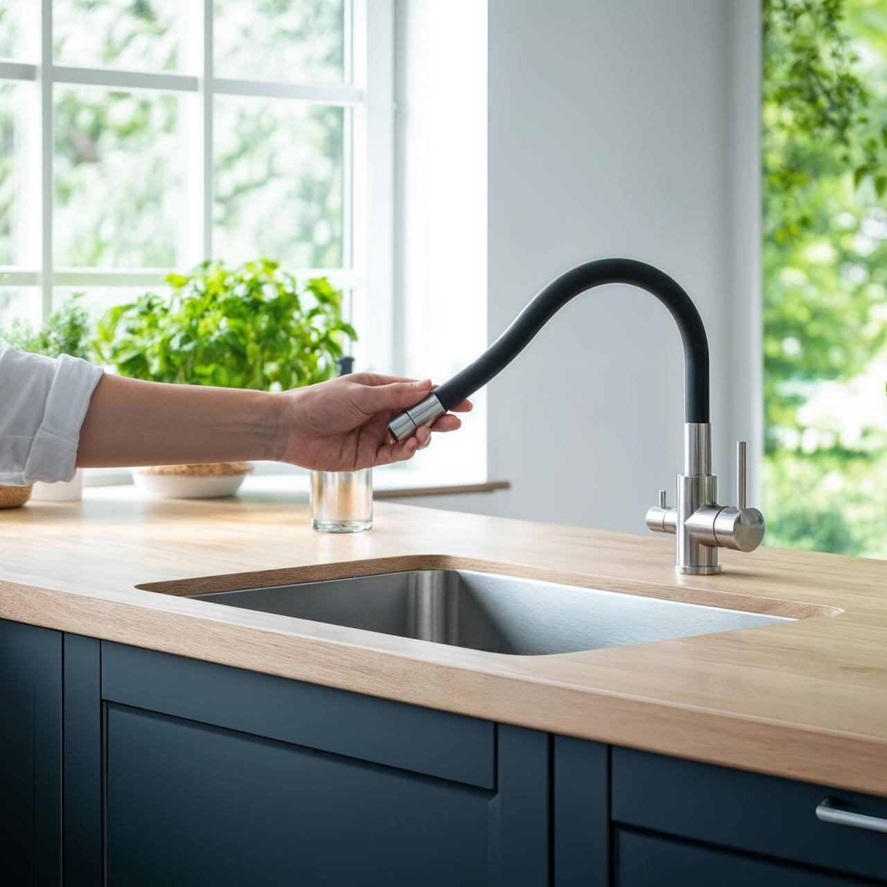 Grifo de cocina Quadri Selene RVS de 3 vías con salida flexible y conexión extra para agua filtrada 1208971407 - Productafbeelding 3