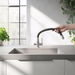 Grifo de cocina Quadri Selene RVS de 3 vías con salida flexible y conexión extra para agua filtrada 1208971407