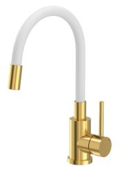 Grifo de cocina Quadri Bristol dorado con salida flexible blanca 1208971408