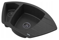 Graniteland Monte Fregadero de esquina de granito negro empotrado 901x538mm con tapón de acero inoxidable 1208971413