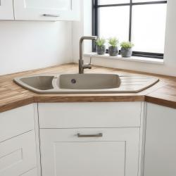 Graniteland Monte Beige Granito Fregadero de esquina de montaje 901x538mm con tapón de acero inoxidable 1208971414