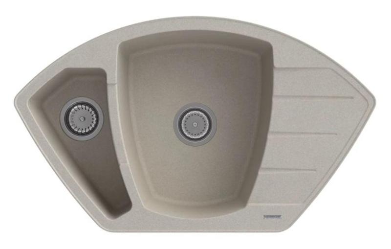 Graniteland Monte Beige Granito Fregadero de esquina de montaje 901x538mm con tapón de acero inoxidable 1208971414