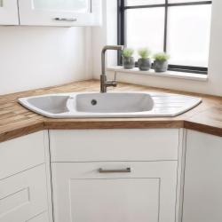 Graniteland Monte Lavabo de esquina de granito blanco empotrado 901x538mm con tapón de acero inoxidable 1208971415