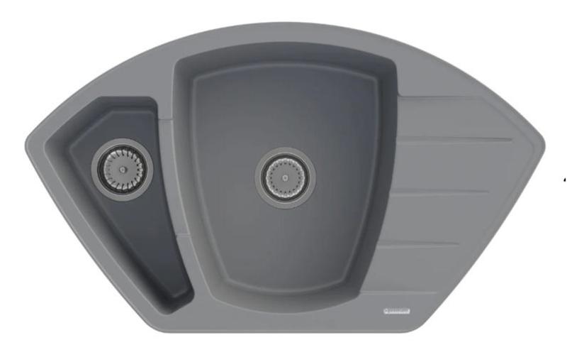 Graniteland Monte Encimera de granito gris con fregadero de esquina 901x538mm con tapón de acero inoxidable 1208971416
