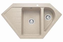 Graniteland Amiata Fregadero angular de granito beige para montaje sobre encimera 955 x 489 mm con tapón de acero inoxidable 1208971417