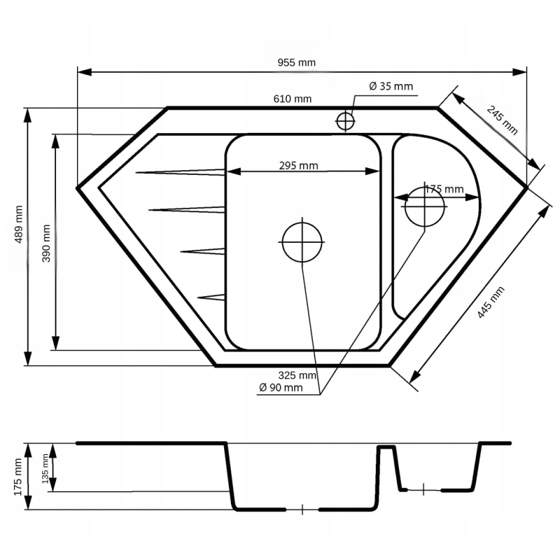 Graniteland Amiata Fregadero angular de granito beige para montaje sobre encimera 955 x 489 mm con tapón de acero inoxidable 1208971417