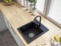 Graniteland Prest Fregadero de granito negro Tapwing con orificio para grifo de montaje en superficie 400x500mm con tapón de acero inoxidable 1208971421
