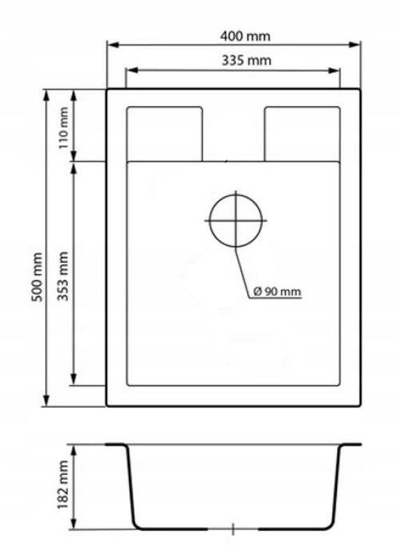 Graniteland Prest Lavabo blanco de granito Tapwing con orificio para grifo de montaje en superficie 400x500mm con enchufe de acero inoxidable 1208971424