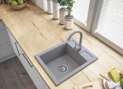 Graniteland Prest Fregadero de granito gris Tapwing con orificio para grifo de montaje superficial 400x500mm con tapón de acero inoxidable 1208971425