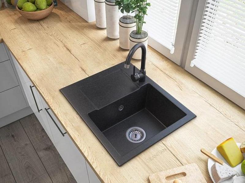 Graniteland Nex Fregadero de aspecto de granito de piedra dura azul con zona de escurrimiento 574x464 mm 1208971426