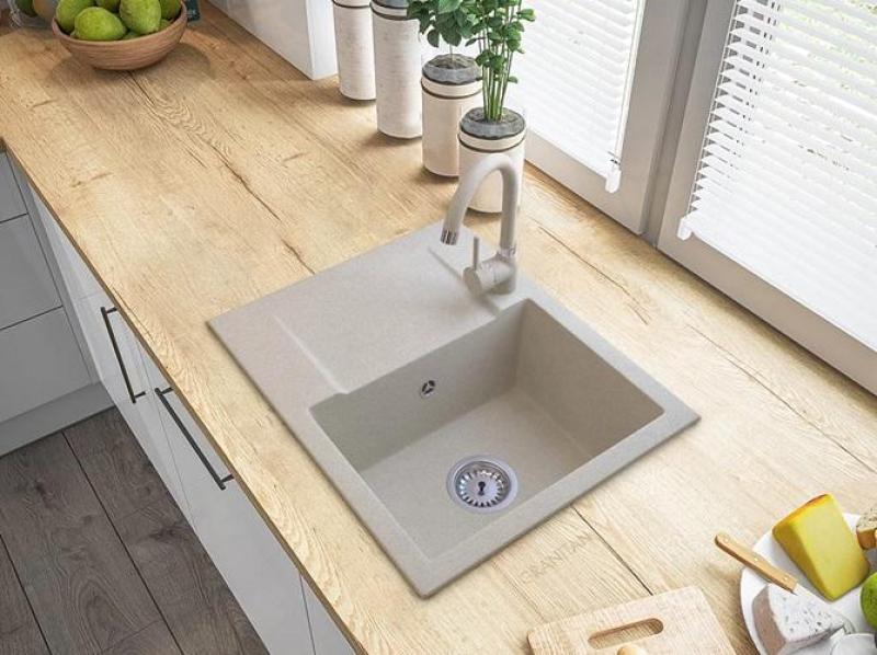 Graniteland Nex Lavabo de granito beige con zona de escurrido 574x464 mm 1208971429