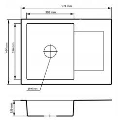Graniteland Nex Fregadero de granito gris con zona de drenaje 574x464 mm 1208971431