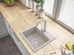 Graniteland Nera Fregadero de Granito 45x42 cm Beige Montaje con Banco de Grifos y Tapón de Acero Inoxidable 1208971434