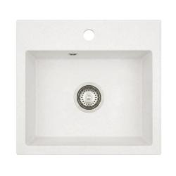 Graniteland Nera Fregadero de Granito 45x42 cm Montaje en Blanco con Orificio para Grifo y Tapón de Acero Inoxidable 1208971435