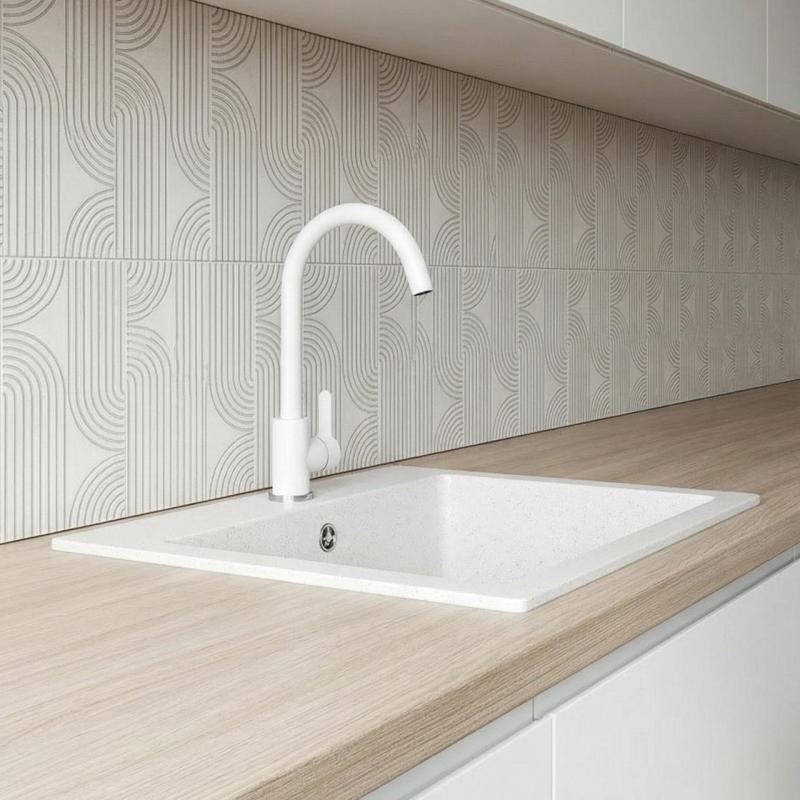 Graniteland Nera Fregadero de Granito 45x42 cm Montaje en Blanco con Orificio para Grifo y Tapón de Acero Inoxidable 1208971435