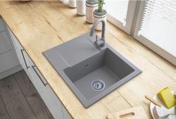 Graniteland Nera Fregadero de Granito 45x42 cm Gris de Superficie con Banco de Orificio para Grifo y Tapón de Acero Inoxidable 1208971436