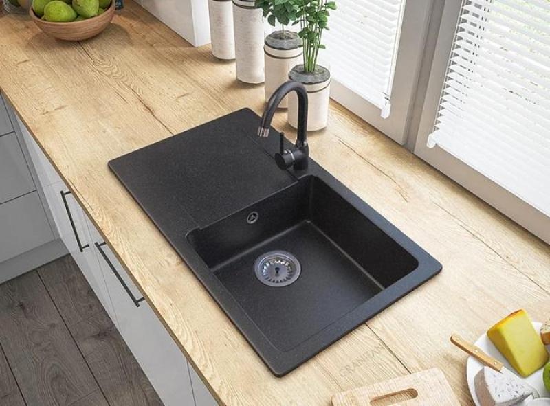 Graniteland Liri Granito Azulino aspecto de piedra dura fregadero con zona de escurrido 765x448 mm 1208971437