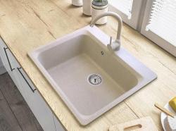 Graniteland Vastone Fregadero de Granito 619x522 mm Beige Montaje con Banco de Grifo y Tapón de Acero Inoxidable 1208971444