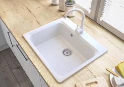 Graniteland Vastone Fregadero de Granito de 619x522 mm Blanco con Orificio para Grifo y Tapón de Acero Inoxidable 1208971445