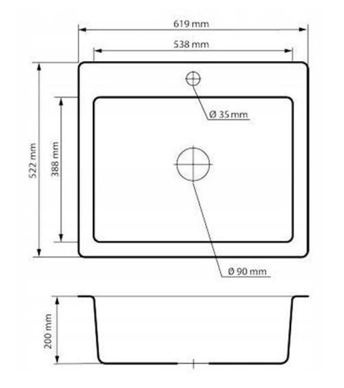 Graniteland Vastone Fregadero de Granito 619x522 mm Gris Empotrado con Agujero para Grifo y Enchufe de Acero Inoxidable 1208971448