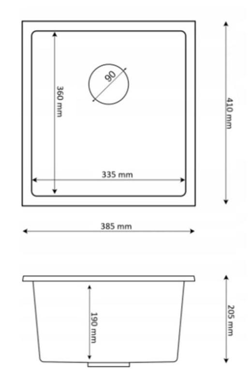 Graniteland Miniva Fregadero de Granito Negro empotrado 385x410 mm 1208971450