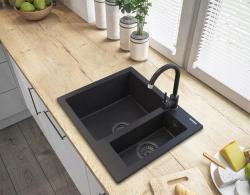 Graniteland Adda Granito negro 1.5 Fregadero de encimera 600x495mm 1208971454