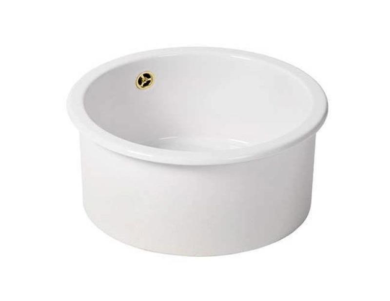 Ausmann Ceramic Ember Fregadero Redondo Cerámico Blanco de Encimera y Submontaje con Tapón Dorado 1208971461