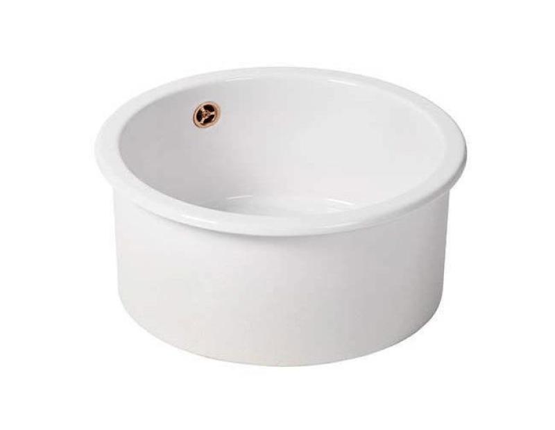 Ausmann Ceramic Ember Fregadero redondo de cerámica blanco de montaje superior e inferior con tapón de cobre 1208971462