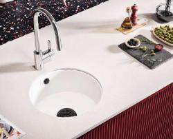 Ausmann Ceramic Ember Cerámica Blanca Redonda Lavabo de Encimera y Subestructura con Tapón Negro 1208971464