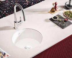 Ausmann Ceramic Ember Cerámica Blanca Redonda Fregadero de Encimera y Submontaje con Tapón Blanco 1208971465