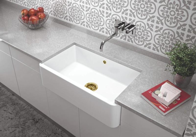 Ausmann Ceramic Mira Lavabo Cerámico Blanco - Subestructura e Interestructura 795 x 460 mm con Tapón Dorado 1208971466