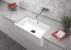 Ausmann Ceramic Mira Fregadero Cerámico Blanco - Submontaje e Intermedio 795 x 460 mm con tapón de metal color pistola 1208971468