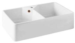 Ausmann Ceramic Mira Cerámica Blanca Doble Fregadero - Submontaje e Intermedio 793 x 450 mm con orificio para grifo y tapón de cobre 1208971477