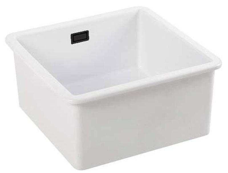 Ausmann Ceramic Ember Fregadero Cuadrado Cerámico Blanco de Encimera y Submontaje 40 x 40 cm con Tapón Negro 1208971484