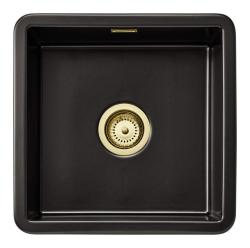 Ausmann Ceramic Ember Fregadero Cuadrado de Cerámica Mate Negro de Encimera y Submontaje 40 x 40 cm con Tapón Dorado 1208971486