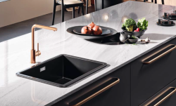 Ausmann Ceramic Ember Fregadero Cuadrado de Cerámica Mate Negro de Montaje Superior e Inferior 40 x 40 cm con Tapón de Cobre 1208971487