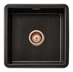 Ausmann Ceramic Ember Fregadero Cuadrado de Cerámica Mate Negro de Montaje Superior e Inferior 40 x 40 cm con Tapón de Cobre 1208971487