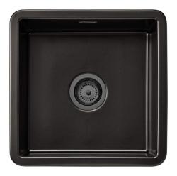 Ausmann Ceramic Ember Fregadero Cuadrado de Cerámica Mate Negro de Encimera y Submontaje 40 x 40 cm con tapón de metal de pistola 1208971488