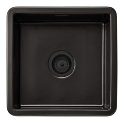 Ausmann Ceramic Ember Fregadero cuadrado de cerámica en mate negro para montaje en superficie y debajo del mostrador 40 x 40 cm con tapón negro 1208971489