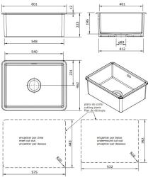 Ausmann Ceramic Ember Fregadero Cerámico Blanco - Montaje Superior e Inferior 54 x 40 cm con tapón de metal Gun 1208971493