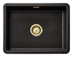 Ausmann Ceramic Ember Fregadero de Cerámica Mate Negro - Montaje Superior e Inferior 54 x 40 cm con Tapón Dorado 1208971496