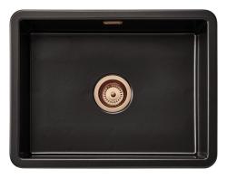 Ausmann Ceramic Ember Fregadero de Cerámica Mate Negro - Montaje Superior e Inferior 54 x 40 cm con Tapón de Cobre 1208971497