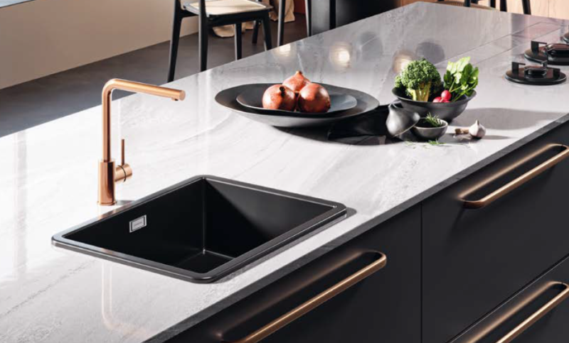 Ausmann Ceramic Ember Fregadero de Cerámica Mate Negro - Montaje Superior e Inferior 54 x 40 cm con Tapón de Cobre 1208971497