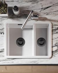Ausmann Ceramic Ember Cerámica Blanca Fregadero de Una y Media Montaje Superior e Inferior 535 x 400 mm con Tapones de Metal de Arma 1208971508
