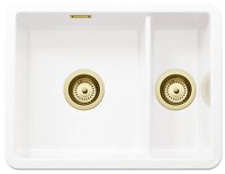 Ausmann Ceramic Ember Cerámica Blanca Fregadero y medio de Encimera y Subestructura 495 x 370 mm con Tapones Dorados 1208970736