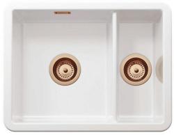 Ausmann Ceramic Ember Cerámica Blanca Fregadero de una y media Encimera y Subestructura 495 x 370 mm con Tapones de Cobre 1208971514
