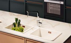 Ausmann Ceramic Ember Cerámica Blanca Fregadero de una y media Encimera y Subestructura 495 x 370 mm con Tapones de Cobre 1208971514