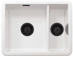 Ausmann Ceramic Ember Fregadero de cerámica blanco de una y media cubeta para montaje superior e inferior 495 x 370 mm con tapones negros 1208971516